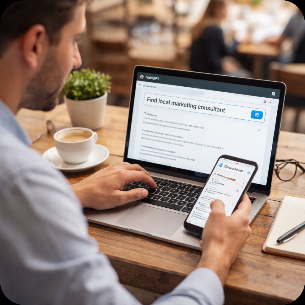 Person searching for local services using ChatGPT