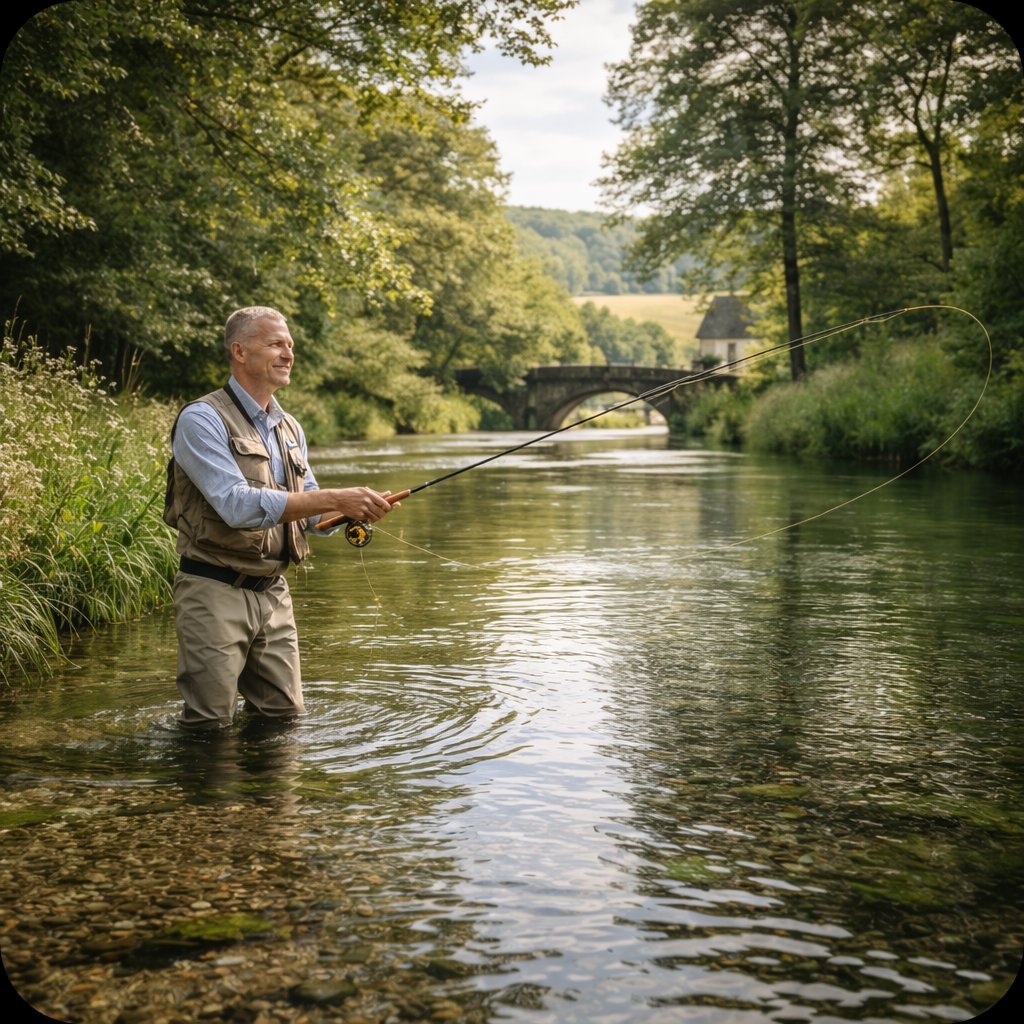 Fly fishing on a chalk stream